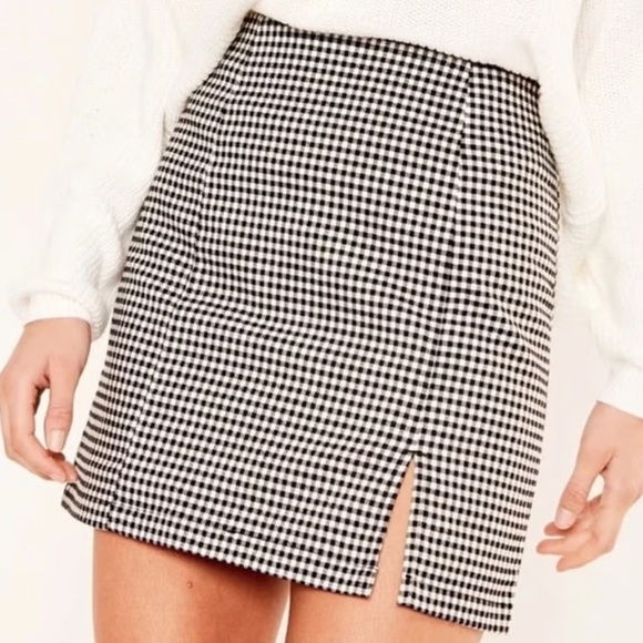 Glassons Women 8 Black White Gingham Linen Blend High Rise Mini Skirt NWT - Picture 1 of 9